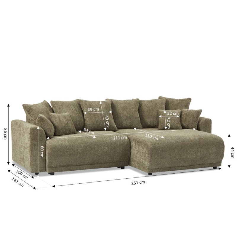 Canapé d'angle convertible et réversible SOLINE 4 places tissu vert
