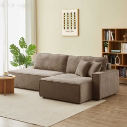 Canapé d'angle ouvert droit ZOLA convertible velours côtelé taupe 4 places