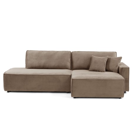 Canapé d'angle ouvert droit ZOLA convertible velours côtelé taupe 4 places