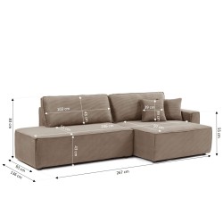 Canapé d'angle ouvert droit ZOLA convertible velours côtelé taupe 4 places