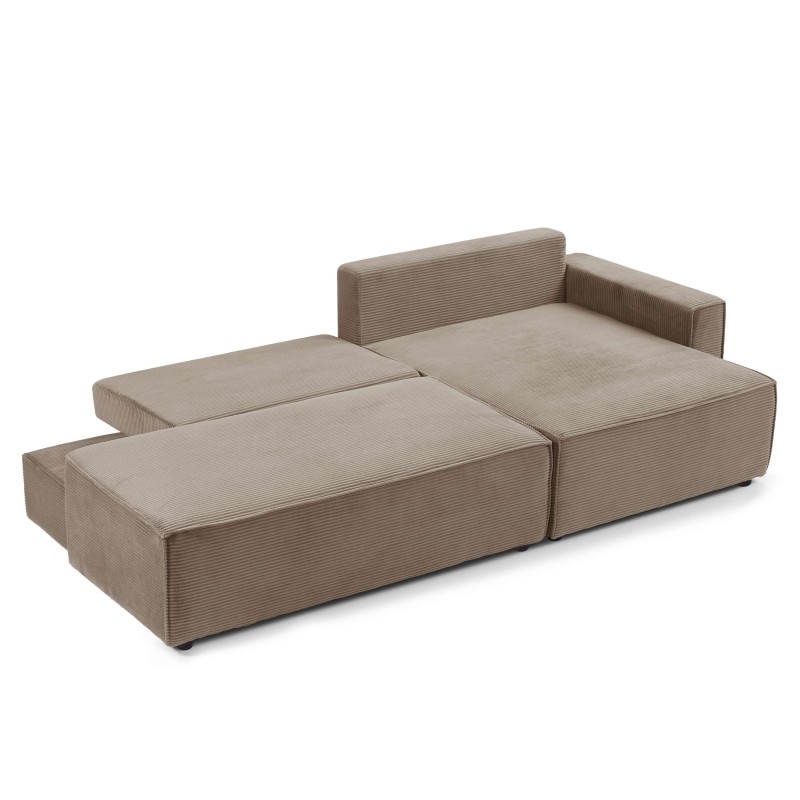 Canapé d'angle ouvert droit ZOLA convertible velours côtelé taupe 4 places