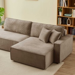 Canapé d'angle ouvert droit ZOLA convertible velours côtelé taupe 4 places