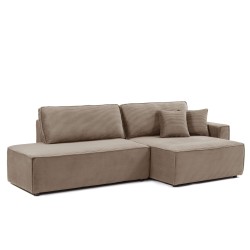 Canapé d'angle ouvert droit ZOLA convertible velours côtelé taupe 4 places