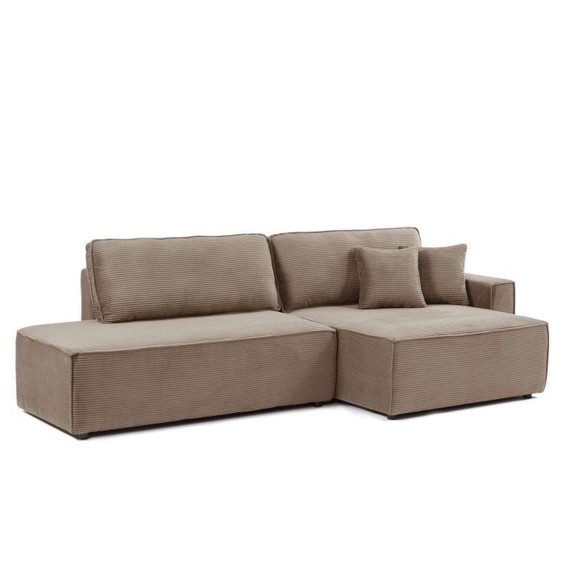 Canapé d'angle ouvert droit ZOLA convertible velours côtelé taupe 4 places