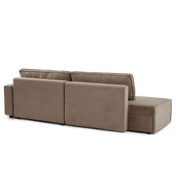 Canapé d'angle ouvert droit ZOLA convertible velours côtelé taupe 4 places