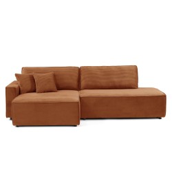 Canapé d'angle ouvert gauche ZOLA convertible velours côtelé terracotta 4 places
