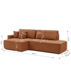 Canapé d'angle ouvert gauche ZOLA convertible velours côtelé terracotta 4 places