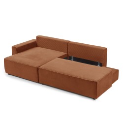 Canapé d'angle ouvert gauche ZOLA convertible velours côtelé terracotta 4 places
