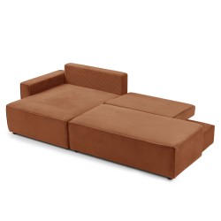 Canapé d'angle ouvert gauche ZOLA convertible velours côtelé terracotta 4 places