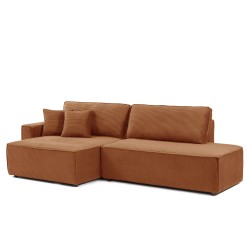 Canapé d'angle ouvert gauche ZOLA convertible velours côtelé terracotta 4 places
