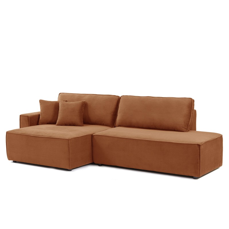 Canapé d'angle ouvert gauche ZOLA convertible velours côtelé terracotta 4 places