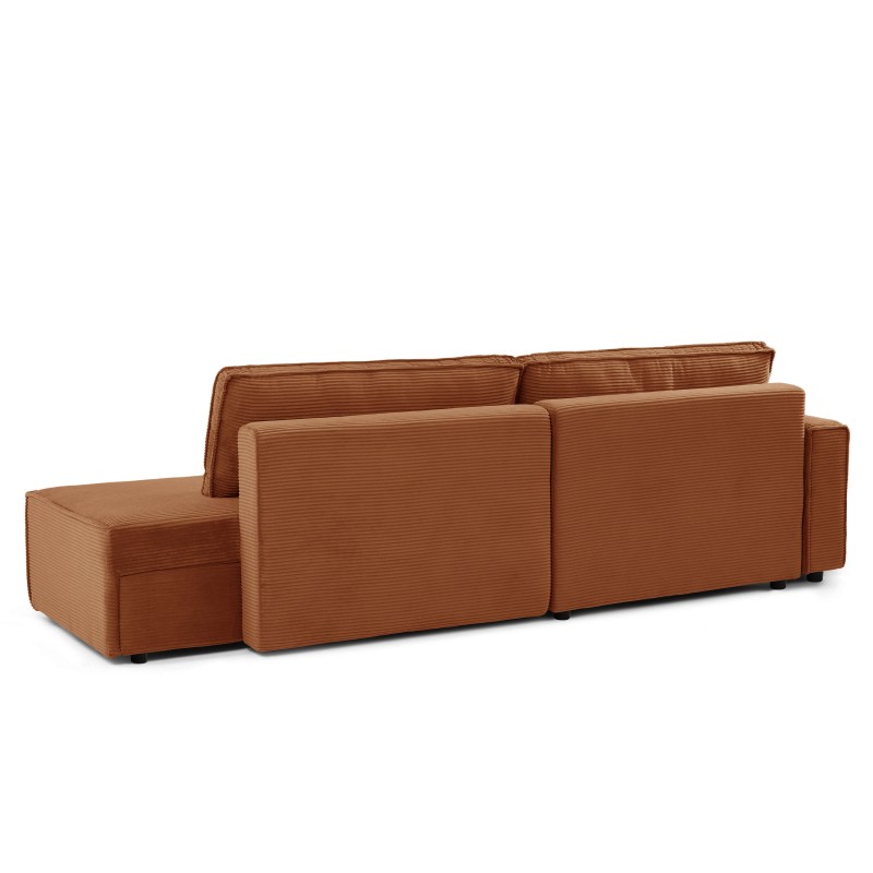 Canapé d'angle ouvert gauche ZOLA convertible velours côtelé terracotta 4 places