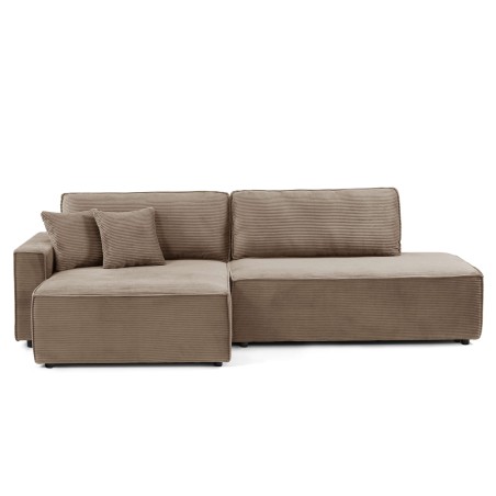 Canapé d'angle ouvert gauche ZOLA convertible velours côtelé taupe 4 places