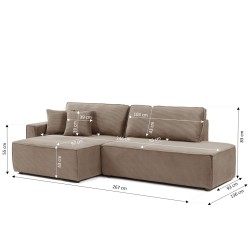 Canapé d'angle ouvert gauche ZOLA convertible velours côtelé taupe 4 places