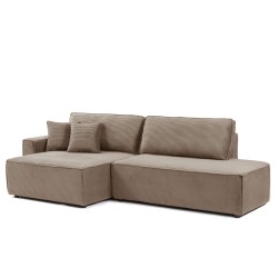 Canapé d'angle ouvert gauche ZOLA convertible velours côtelé taupe 4 places