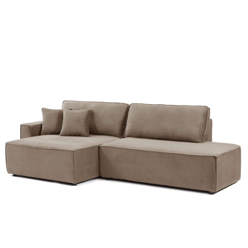 Canapé d'angle ouvert gauche ZOLA convertible velours côtelé taupe 4 places