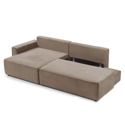Canapé d'angle ouvert gauche ZOLA convertible velours côtelé taupe 4 places