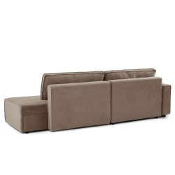 Canapé d'angle ouvert gauche ZOLA convertible velours côtelé taupe 4 places