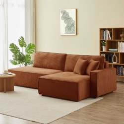 Canapé d'angle ouvert droit ZOLA convertible velours côtelé terracotta 4 places