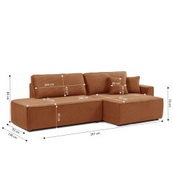 Canapé d'angle ouvert droit ZOLA convertible velours côtelé terracotta 4 places