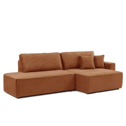 Canapé d'angle ouvert droit ZOLA convertible velours côtelé terracotta 4 places