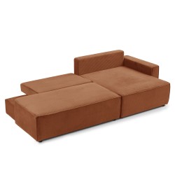 Canapé d'angle ouvert droit ZOLA convertible velours côtelé terracotta 4 places
