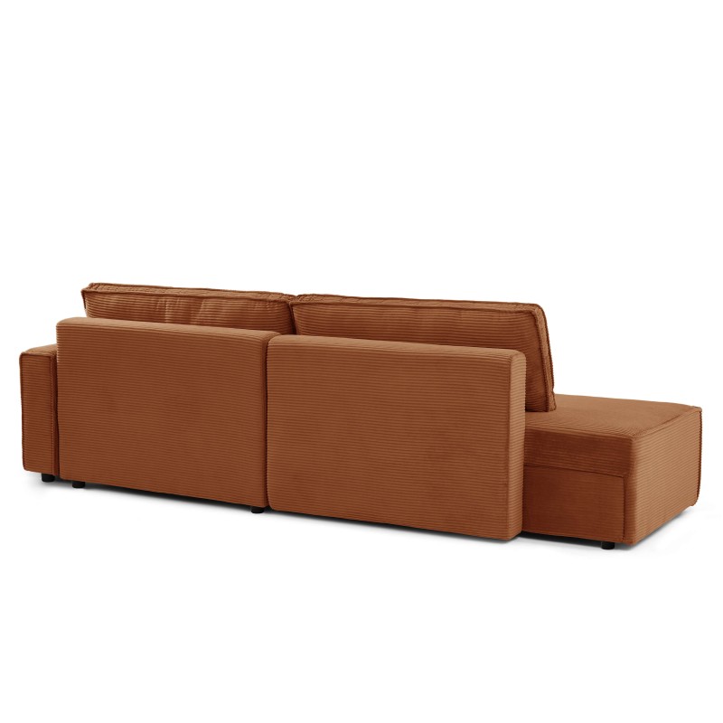Canapé d'angle ouvert droit ZOLA convertible velours côtelé terracotta 4 places