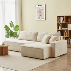 Canapé d'angle ouvert droit ZOLA convertible velours côtelé beige 4 places
