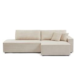 Canapé d'angle ouvert droit ZOLA convertible velours côtelé beige 4 places