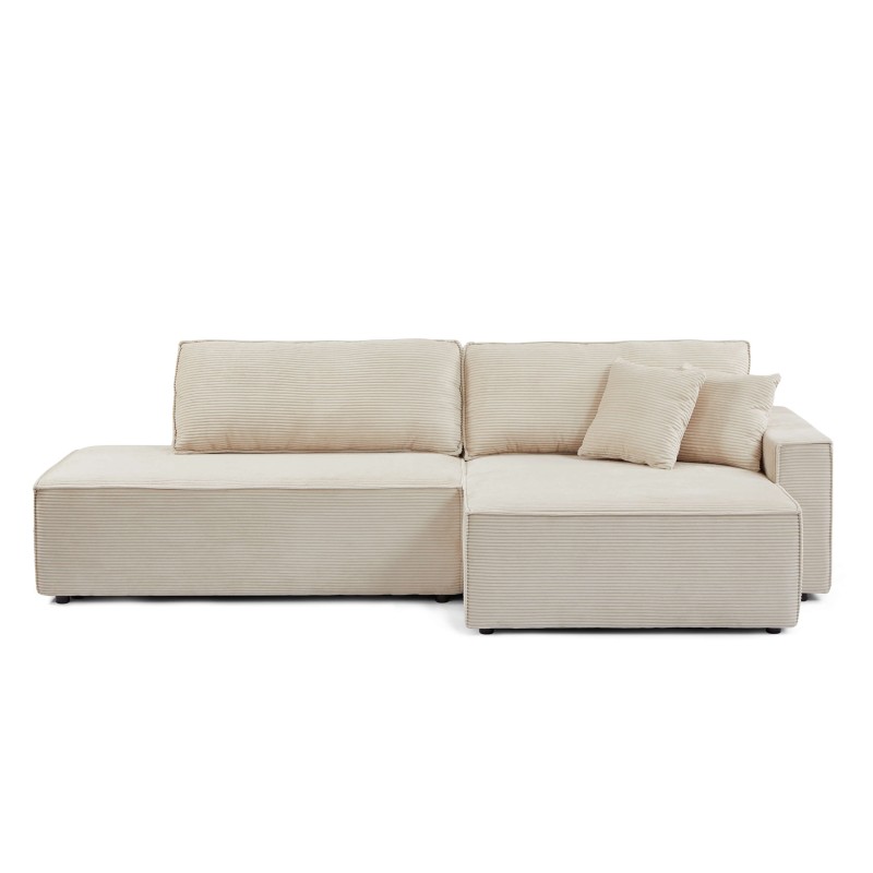 Canapé d'angle ouvert droit ZOLA convertible velours côtelé beige 4 places