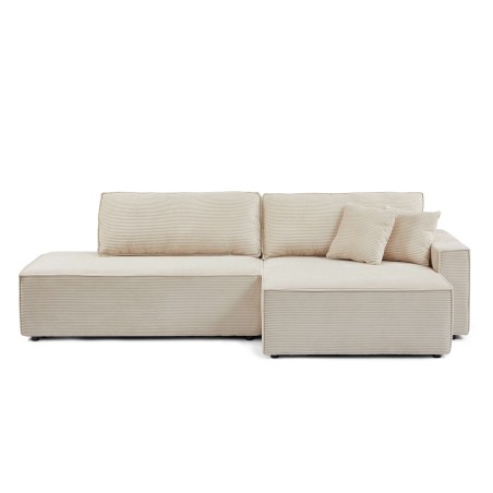 Canapé d'angle ouvert droit ZOLA convertible velours côtelé beige 4 places