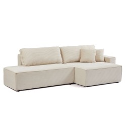 Canapé d'angle ouvert droit ZOLA convertible velours côtelé beige 4 places