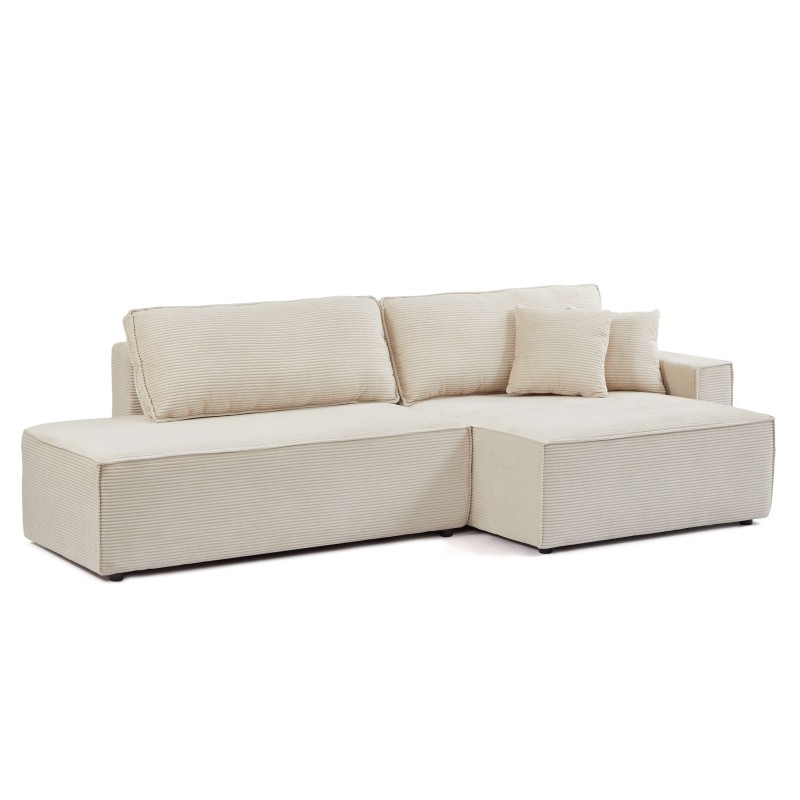 Canapé d'angle ouvert droit ZOLA convertible velours côtelé beige 4 places