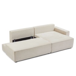 Canapé d'angle ouvert droit ZOLA convertible velours côtelé beige 4 places