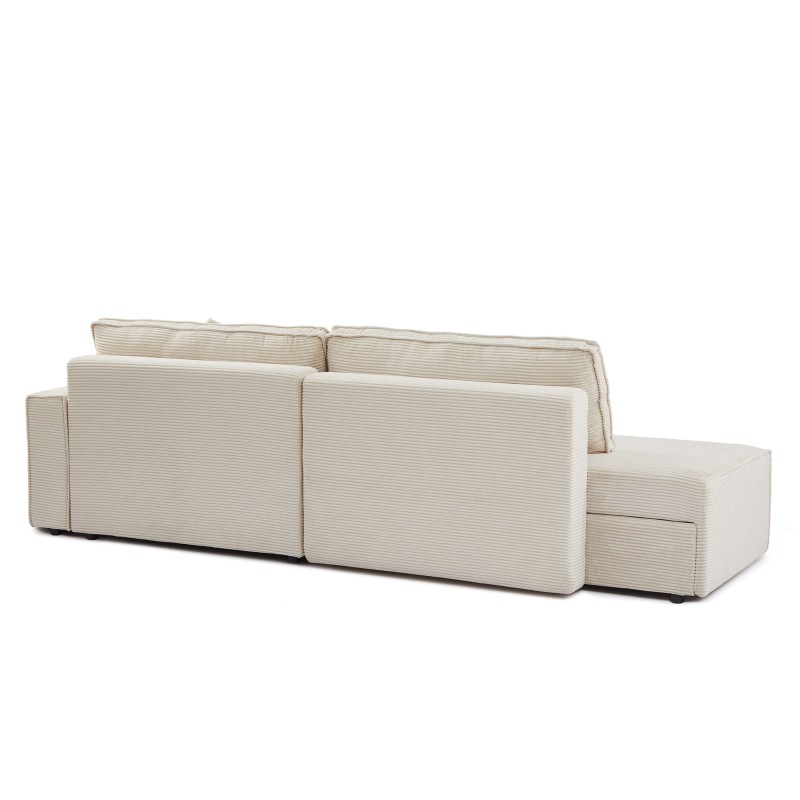 Canapé d'angle ouvert droit ZOLA convertible velours côtelé beige 4 places
