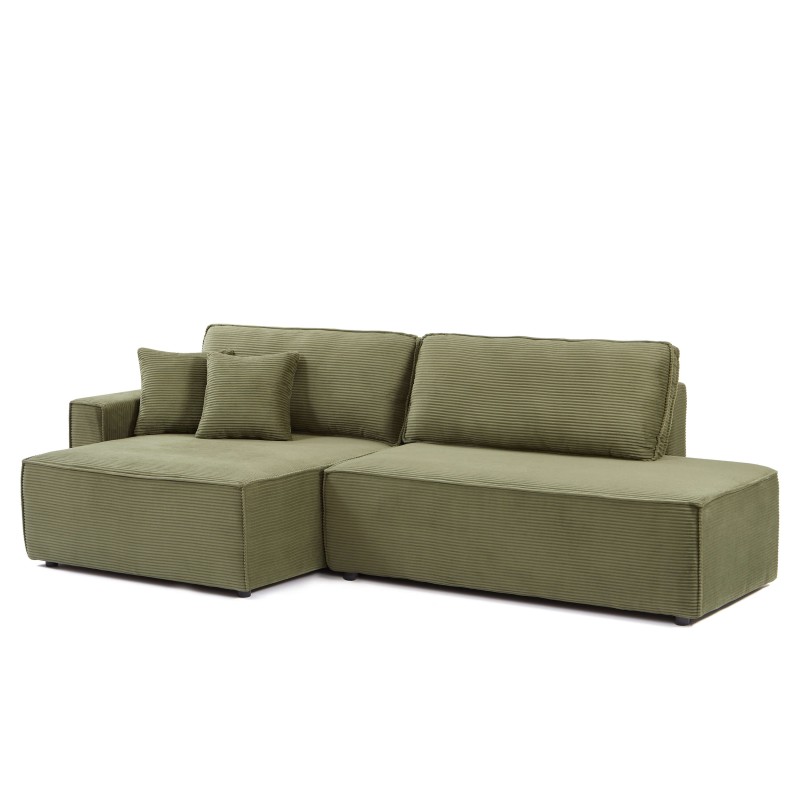 Canapé d'angle ouvert gauche ZOLA convertible velours côtelé vert 4 places