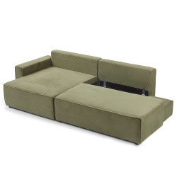 Canapé d'angle ouvert gauche ZOLA convertible velours côtelé vert 4 places