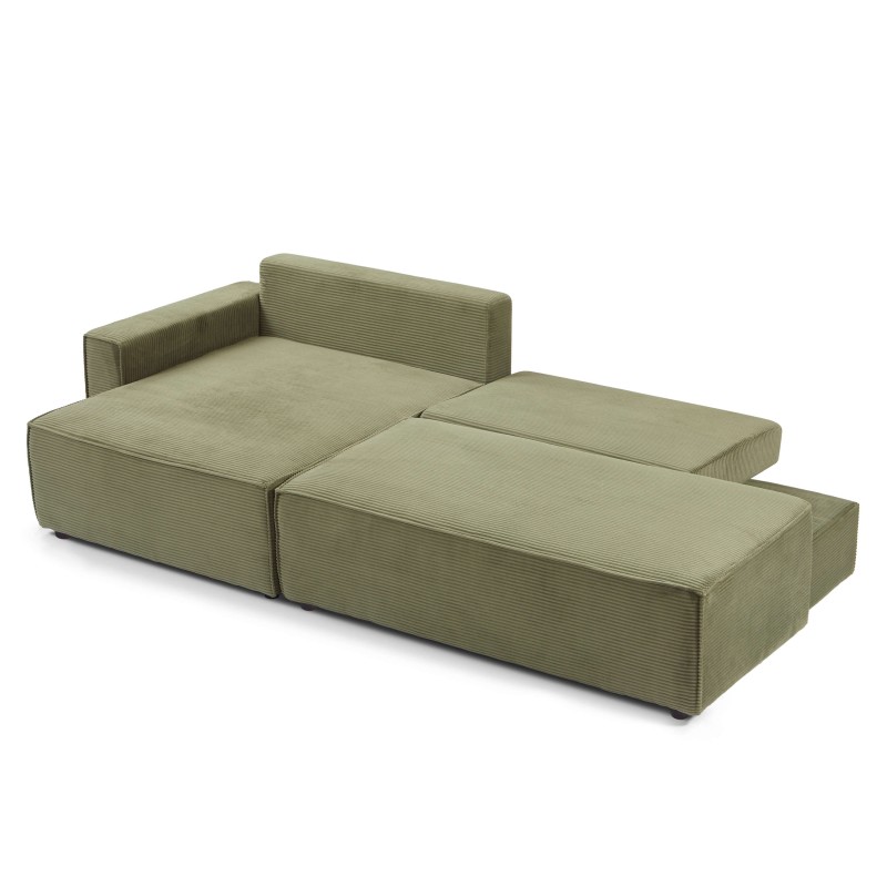 Canapé d'angle ouvert gauche ZOLA convertible velours côtelé vert 4 places