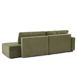 Canapé d'angle ouvert gauche ZOLA convertible velours côtelé vert 4 places