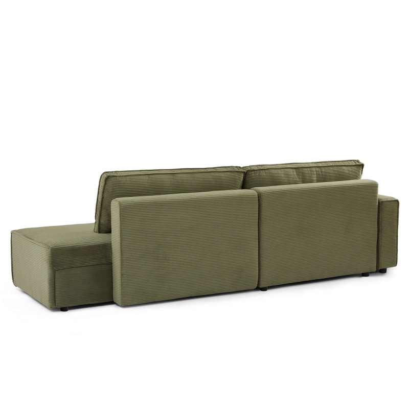 Canapé d'angle ouvert gauche ZOLA convertible velours côtelé vert 4 places