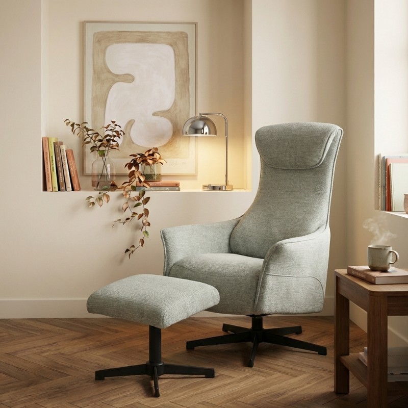 Fauteuil relax manuel RIGEL avec ottoman tissu vert 1 place