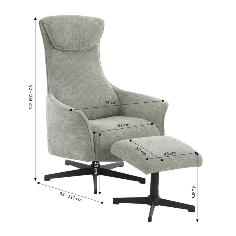 Fauteuil relax manuel RIGEL avec ottoman tissu vert 1 place