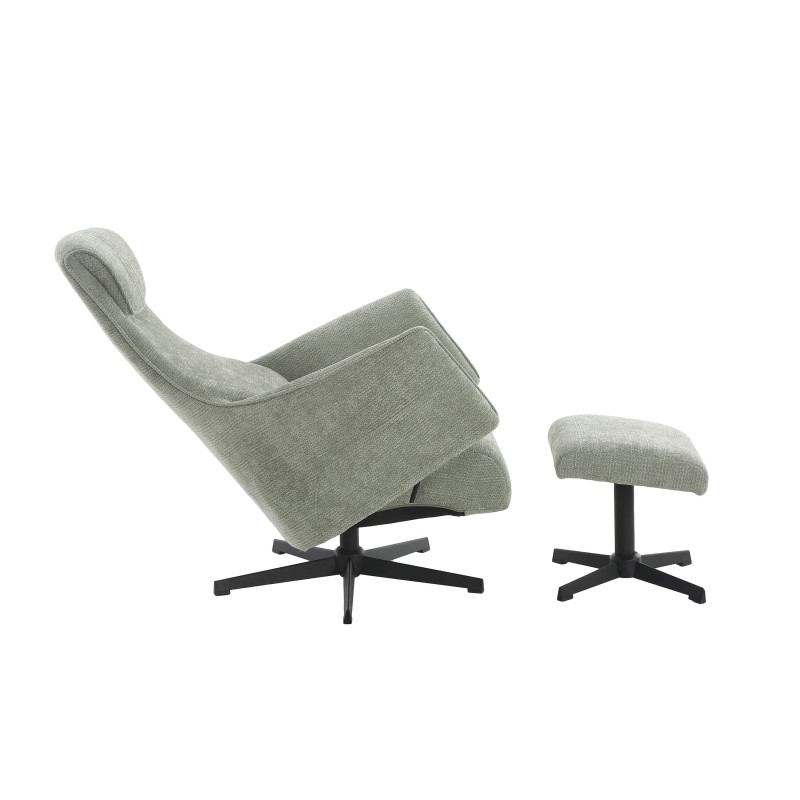 Fauteuil relax manuel RIGEL avec ottoman tissu vert 1 place