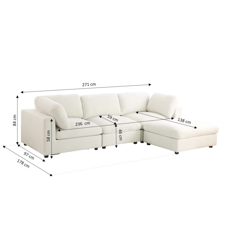Canapé d'angle MIZAR fixe tissu beige 4 places