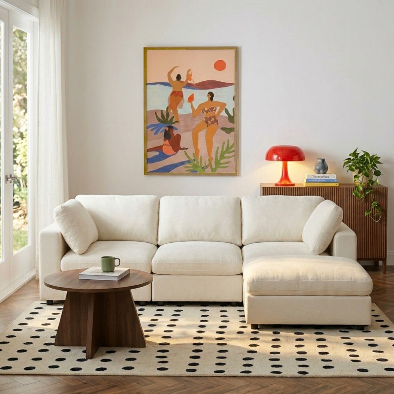 Canapé d'angle MIZAR fixe tissu beige 4 places