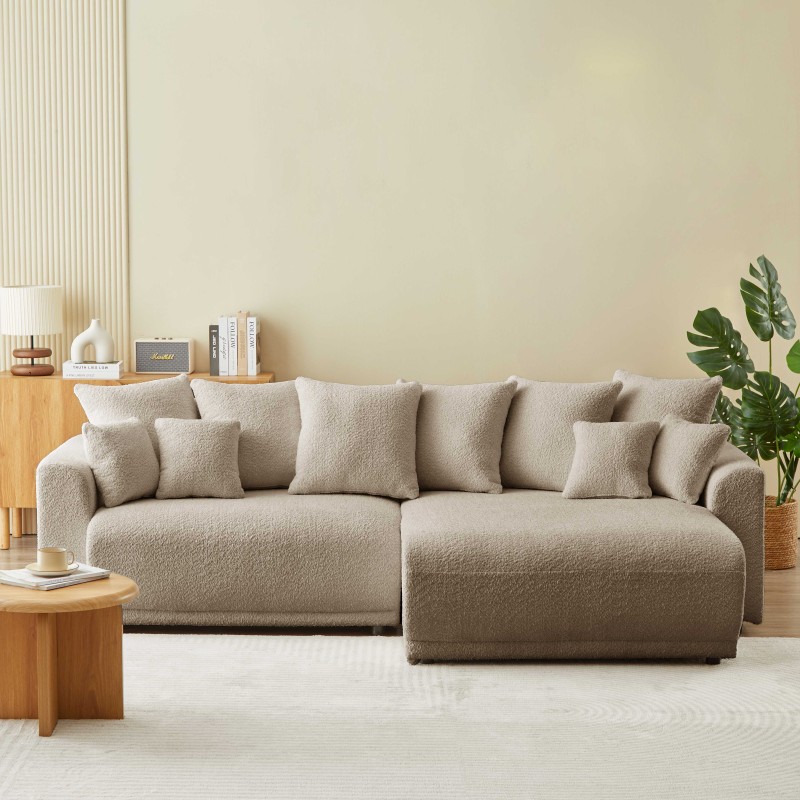 Canapé d'angle convertible et réversible SOLINE 4 places tissu taupe