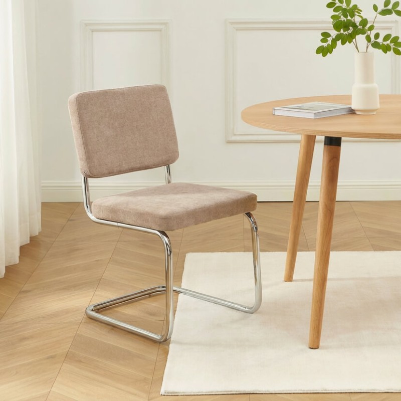 Lot de 2 chaises JACK tissu marron pieds métal chromé