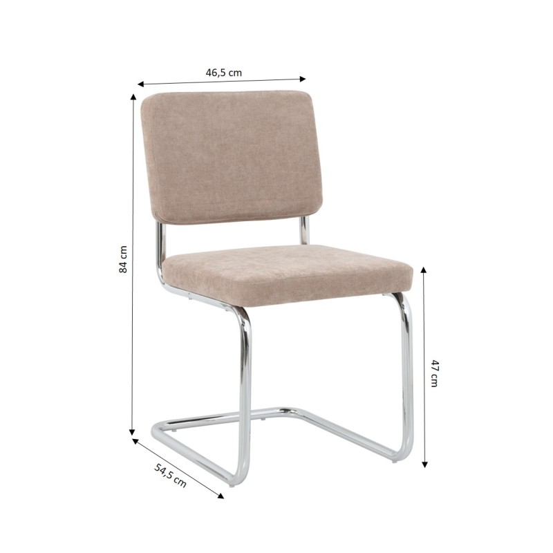 Lot de 2 chaises JACK tissu marron pieds métal chromé