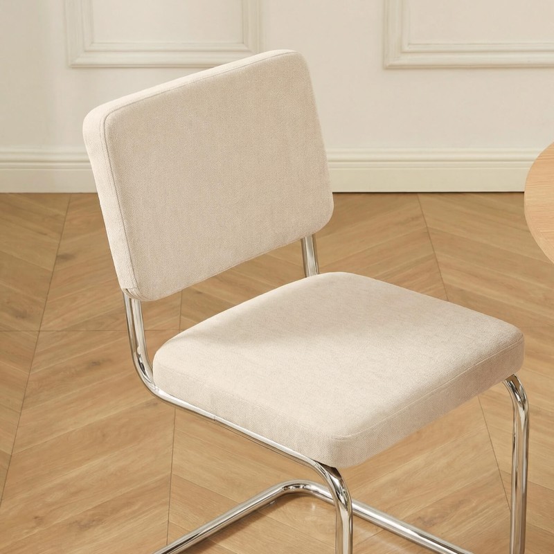 Lot de 2 chaises JACK tissu écru pieds métal chromé