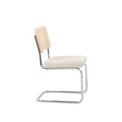 Lot de 2 chaises ELLA cannage et tissu écru pieds métal chromé